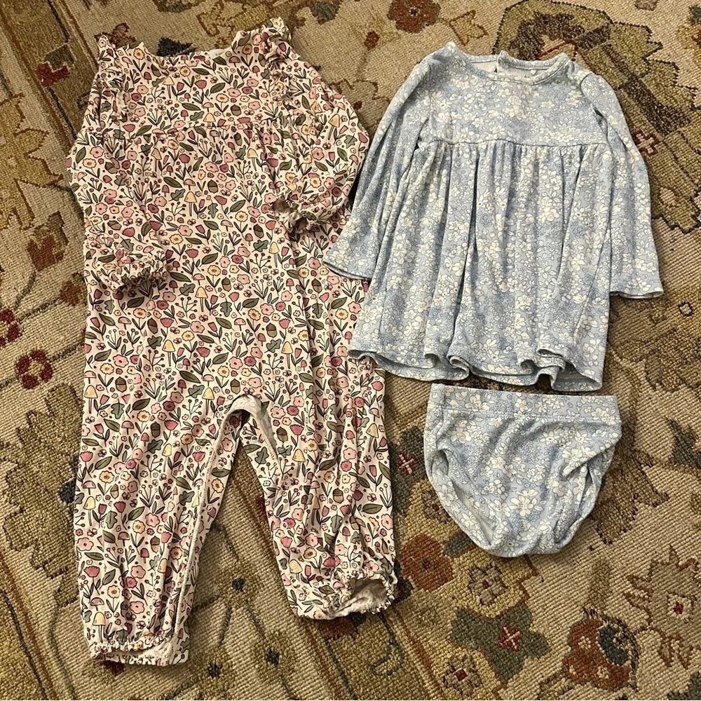 Angel Dear Floral Ruffle Onesie and Bloomer Set sz 18-24 MO